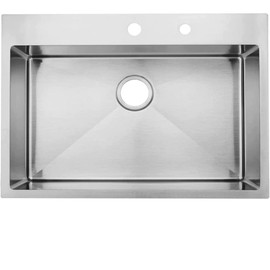 KINGO HOME 33 x 22 Inch Drop in Stainless Steel Kitchen Sink, Single Bowl 16 Gauge Top mount Sink Commercial Handmade 9 Inch Deep Kitchen Sinks Workstation Single Basin Brushed Satin Nickel