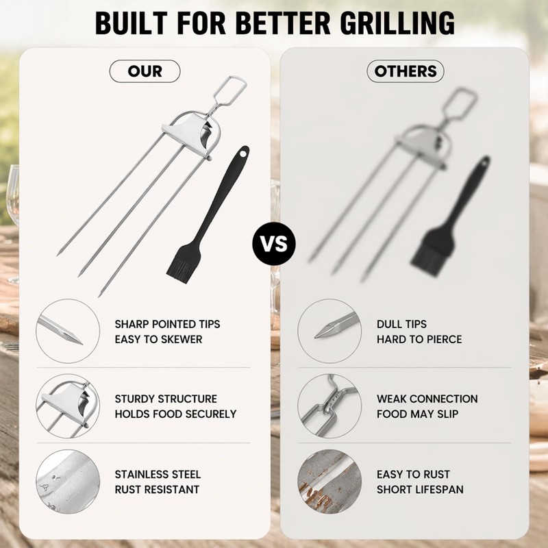 Bbq Skewer Kit - Stainless Steel Skewers - Basting Brush