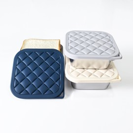 F.Y.Dreams 3 Pack 304 Stainless Steel Sandwich Containers With Silicone Lids/ 3 * 35 OZ/Plastic Free Lunch Box/Metal Bento Box/Snack Containers/Cream+Navy+Light Gray
