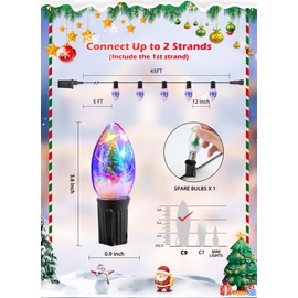 C9 LED Christmas Lights Outdoor, 45 Ft C9 String Lights with 40 Shatterproof LED Bulbs, 4 Light Mode, Connectable Waterproof Christmas Tree Lights for Outside Indoor Holiday Garden Decor, Multicolor