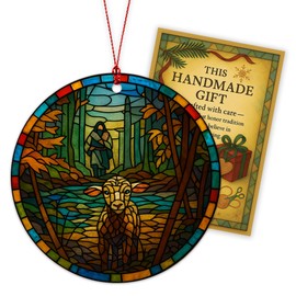 Religious Christmas Ornaments, Christian Tree Decor With Jesus & Lamb Suncatcher Effect, Jesus Ornaments, Christian Ornament, Baptism Gift For Women, Inspirational Holiday Hanging Ornament (Circle)