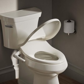 Kohler PureWash M250 Manual Elongated Bidet Toilet Seat, Biscuit, Quiet-Close Lid Prevents Slamming, Cool Water, Easy Installation with Quick-Release Hinges, Adjustable Spray Position & Pressure