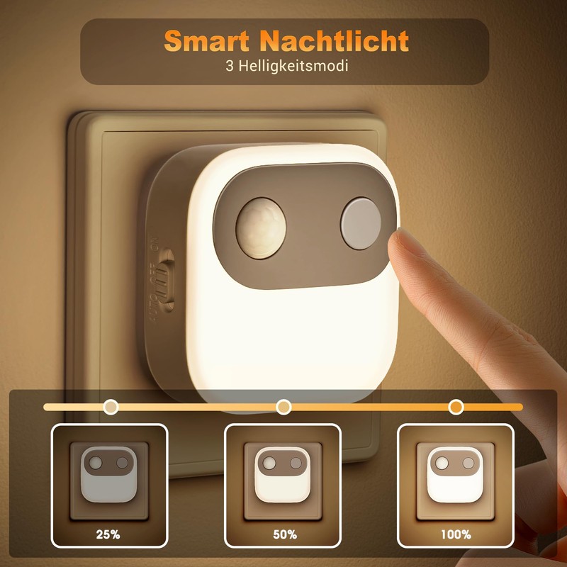 JandCase Night Light Socket Motion Sensor Pack of 2 LED
