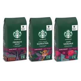 Starbucks Dark Roast Whole Bean Coffee, Variety Pack, 3 bags (12 oz each)