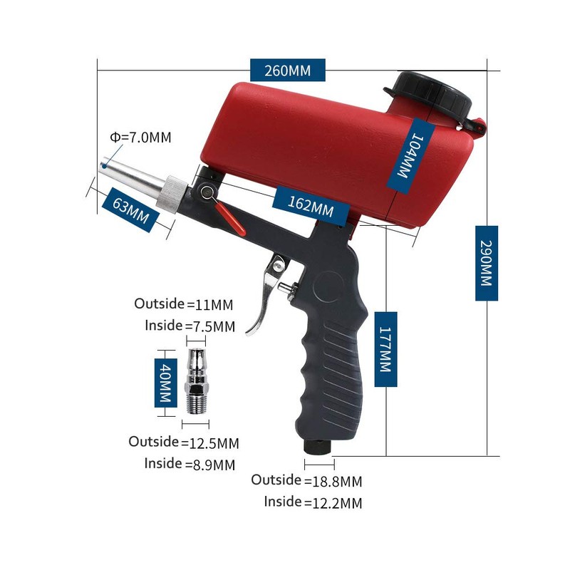 WINGONEER Air Sandblasting Gun Small Handheld Portable Sandblasting Gun Red