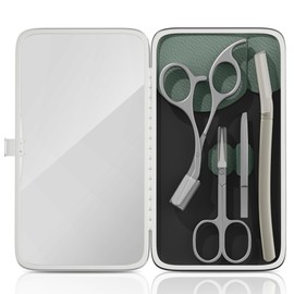 Glamne Augenbrauen-Trimmer-Set, Schere, Pinzette, Rasierer, Gesichtsrasierer, Pflegeset mit Spiegel, Reiseetuis