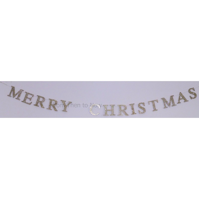 Gisela Graham Gold Glitter Merry Christmas Wooden Garland