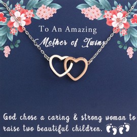PLITI Twin Mom Gift Mommy To Be Gift Interlocking Heart Necklace For New Mom Mom Of Twin Gift New Grandma Gift First Time Mom Jewelry (Mother of Twins heart nec)