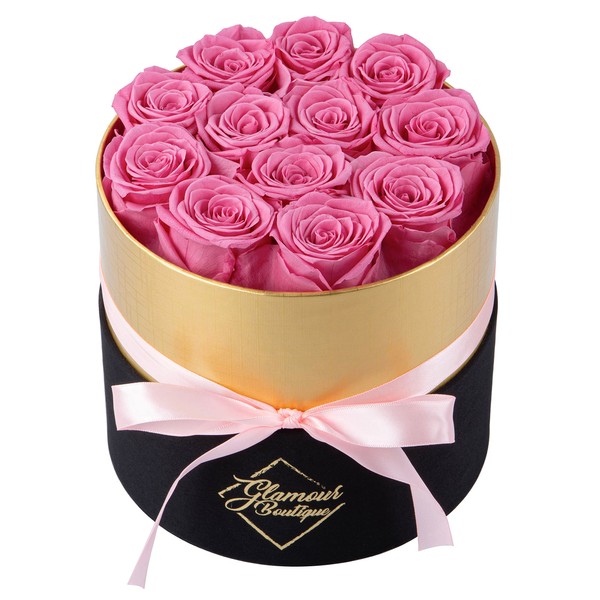 GLAMOUR BOUTIQUE 12-Piece Forever Flowers Round Box - Preserved Roses,