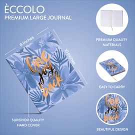 Eccolo Large Lined Journal Notebook, Hardbound Cover, Writing Journal, 256 Ruled White Pages, Ribbon Bookmark, Lay Flat, Desk Size for Work or School, Give Joy Back, Floral (Blue, 8x10 inches)