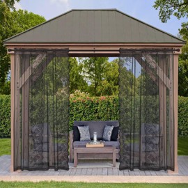 KYMRose Outdoor Sheer Lace Curtains for Patio, 2 Panels Waterproof Rod Pocket Outside Country Rustic Sheer Curtain for Gazebo, Porch, Pergola, Black 54W x 84L inches