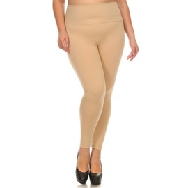 ICONOFLASH Women's High Waist Compression Fleece Leggings (Beige, One Size Plus)