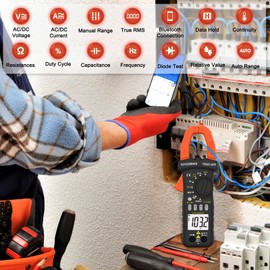 GOYERRNES Digital Clamp on Meter Multimeter, T-RMS 4000 Counts Auto-ranging Amp Voltage Tester Measuring AC/DC Voltage & Current, Resistance, Capacitance, Frequency, Diodes, Continuity, NCV Detection,