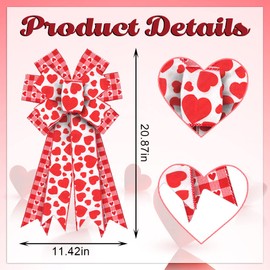 Valentine's Day Wreath Bows Valentines Bows Red Heart Plaid Burlap Bows for Wreaths, Valentines Day Ribbon Bows Tree Topper Bows for Home Indoor Outdoor Decoration Wreath Ornament Supplies