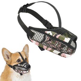 Soft Mesh Dog Muzzle with Reflective Strap - Lightweight Muzzle Adjustable Dogs to Prevents Biting, Chewing & Licking, Open Nose Design Reduces Friction & Enhances Comfort (Pink, S)