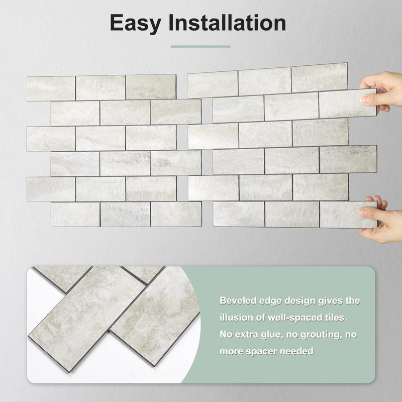 STICKGOO 10-Sheet Subway Tile Cream Peel and Stick Backsplash, Beige