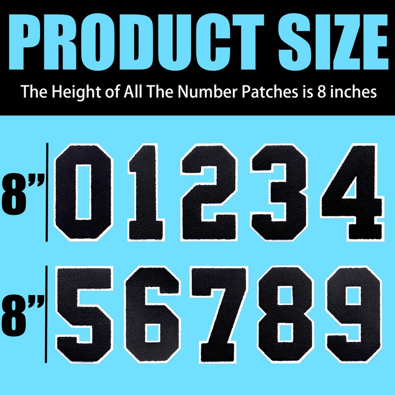 Tenjour 8" Chenille Number Patches Large Iron on Number Patches