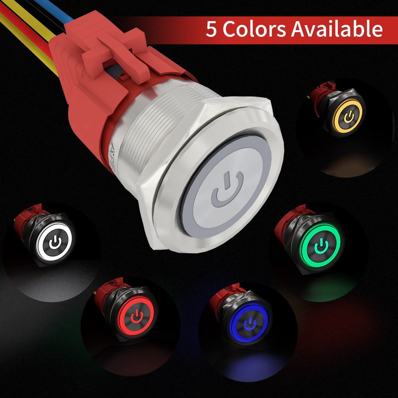 APIELE 22mm Latching Push Button Switch 12V 10A Power Symbol