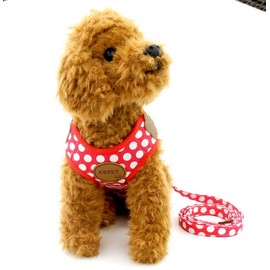 SELMAI Small Dog Harness Vest Leash Set Polka Dot/Camo Mesh Padded No Pull Leads for Puppy Pet Cat (Small (Pack of 1), Red)