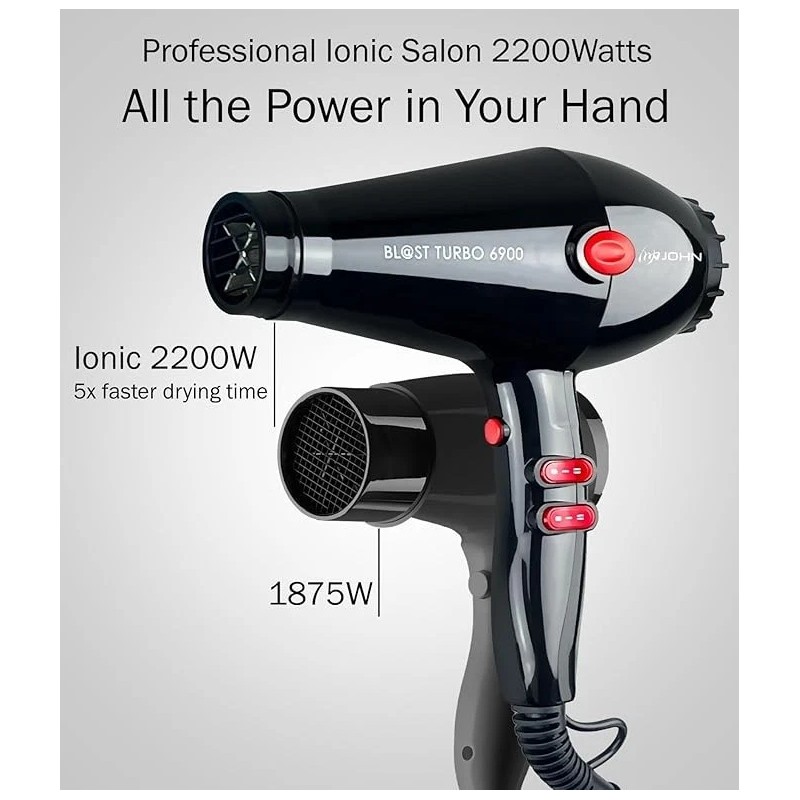 JOHN Super Fast Drying Hair Dryer Ionic 2200W Professional Salon