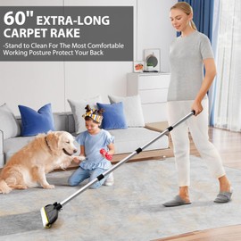 BALORAY Carpet Rake for Pet Hair Removal: 60" Adjustable Long Handle Pet Hair Removel Tool, 2 in 1 TPU and Copper Pet Hair Remover Broom, Reusable Cat Dog Hair Remover Carpet Scraper (Black)