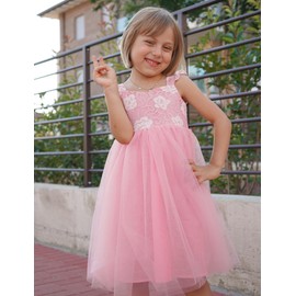 AGQT Toddler Summer Tutu Dress for Girls Butterfly Sleeveless Tulle Dress Birthday Party Dress Baby Doll Dress Pink Size 6T-7T
