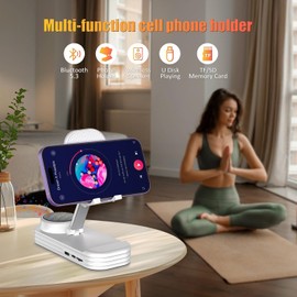 LBSC Cell Phone Stand with Wireless Bluetooth Speaker & Anti-Slip Base,HD Surround Sound,Portable Phone Stand,Suitable for Home & Outdoor,Compatible with iPhone,iPad and Samsung Galaxy（White）