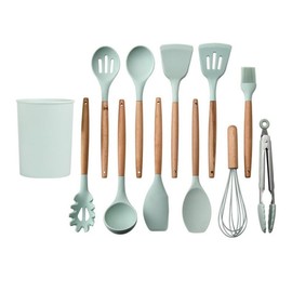Deluxe 12-Piece Silicone Kitchen Utensils Set with Durable Cooking Tools - Heat Resistant Nonstick Cookware Essentials, Includes Spoon, Spatula, Ladle, and Utensil Set Holder (Mint Green)