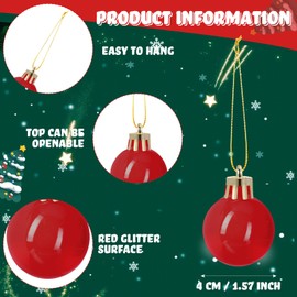 24 Pcs 1.57 inches Red Christmas Ball Christmas Tree Ornaments Christmas Tree Pendants Xmas Shiny Balls Baubles Set Christmas for Christmas Tree Hanging Wreath Garland Decorations（Red）