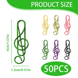 Paper Clips Note Musical Motif, 50 pcs, Musical Notes Paperclips Colourful, Binder Clips Dispenser, Colourful Paper Clips for Desk Office School Photo Bookmark