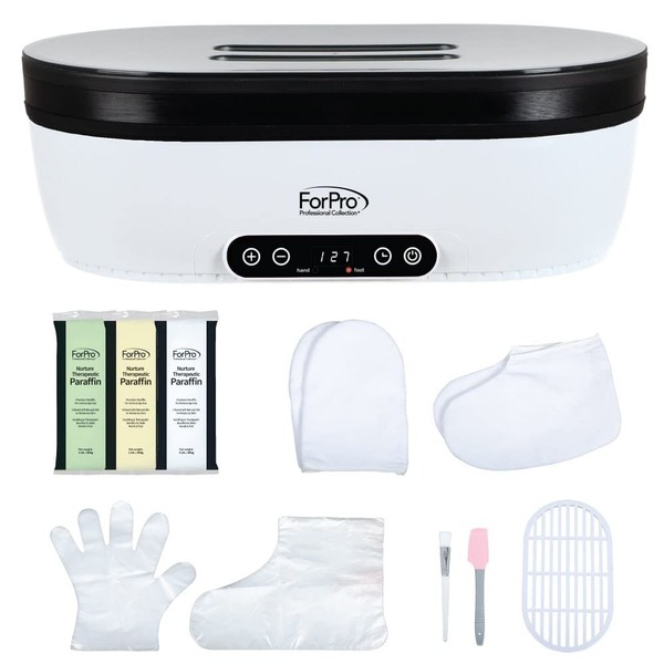 ForPro Nurture Digital Paraffin Bath Kit, All-In-One Paraffin Wax Kit for Hands and Feet, Includes 3 Lb. Paraffin Wax, Thermal Mitts & Booties, 100 Liners and Accessories