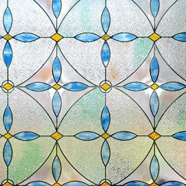 3D Stained Glass Window Film, Decorative Window Privacy Film for Bathroom,Front Door,Home, Sun Blocking Heat Control,Static Cling, Blue Tears 23.6inch x 35.4inch
