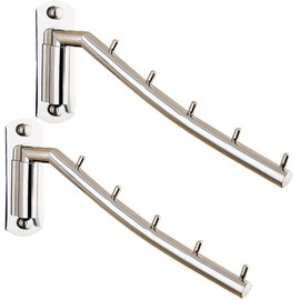 TEERFU 2 Pack Wall Mounted Stainless Steel Coat Rack Hooks，5 Hooks Folding Swing Arm Clothes Holder,Durable Coat Hanger Rack Clothes Rail