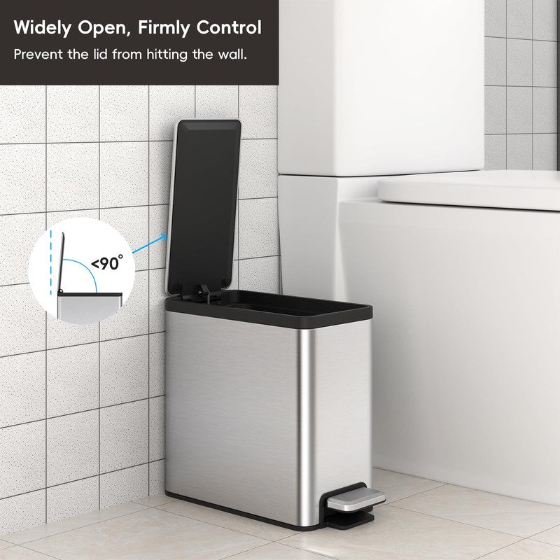 EKO Slim Small Bathroom Trash Can with Lid, Stainless Steel