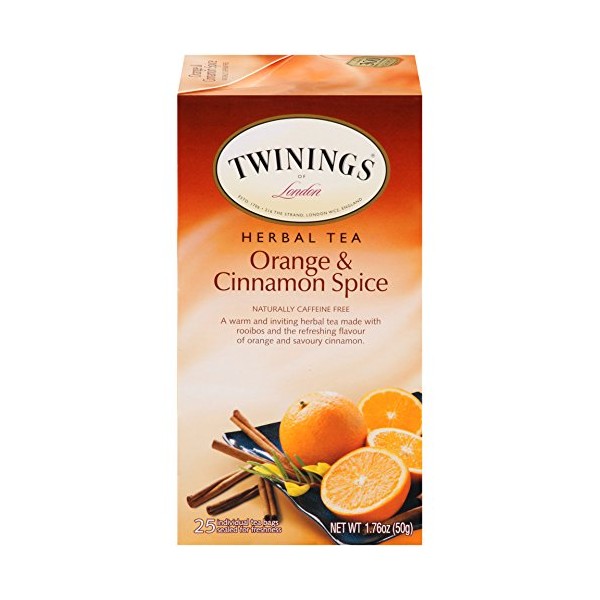 Twinings of London Orange & Cinnamon Spice Herbal Tea Bags, 25 Count (Pack of 6)