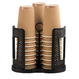 Mosawomo Countertop Coffee Cup Organizer with Rotating Dispenser - 360° Spinning Cup & Lid Holder for Kitchen, Office, Coffee Shops - Stackable Disposable Cup Storage System (Removable Tray) (Black)