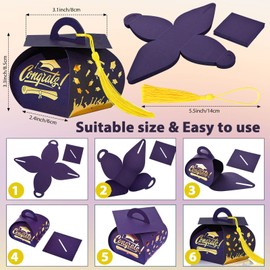Spakon 30 Pcs Graduation Cap Gift Box Graduation Party Favors Graduation Candy Box Treat Box with Tassel Graduation Centerpieces for Tables 2024 Graduation Decorations Grad Part(Purple, Gold)