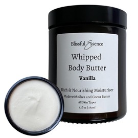 Vanilla Whipped Body Butter | All Natural Intense Moisturiser | Vitamin E, Shea & Cocoa Butter for All Skin Types, Glass Jar (180ml, Vanilla)