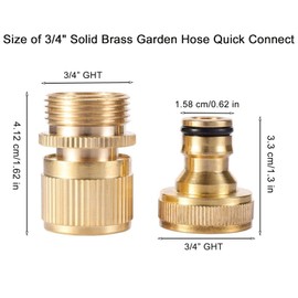 SICILAMIU Garden Hose Quick Connector, Solid Brass 3/4 inch GHT Thread No-Leak Water Hose Fittings for Quick Connect and Release, Male and Female Garden Hose Adapter (2 Pack)