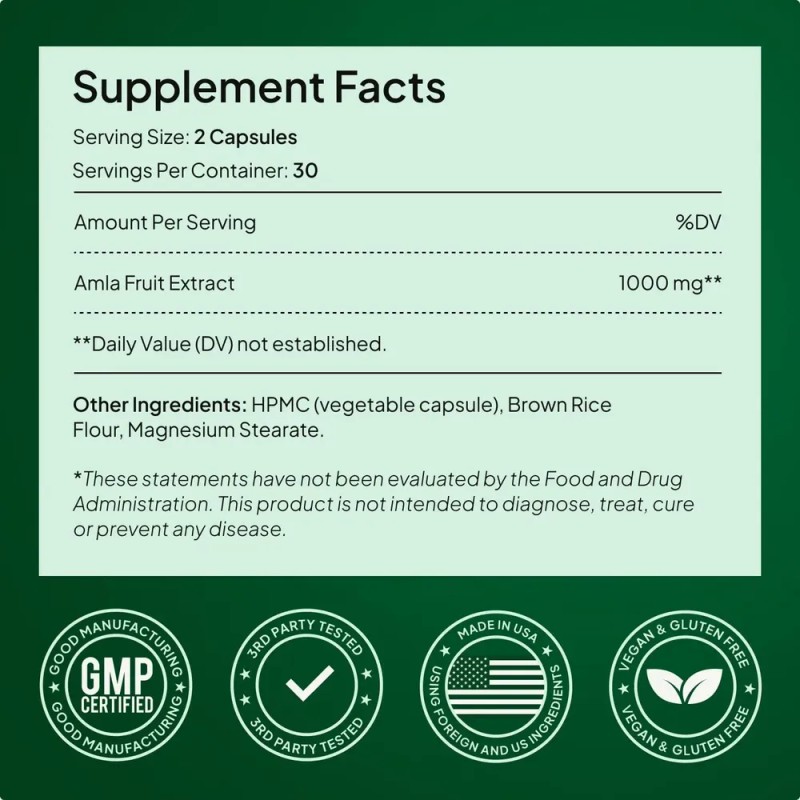 2pcs Alevia Amla 1000mg Extracto 60 Cápsulas Sin Sabor