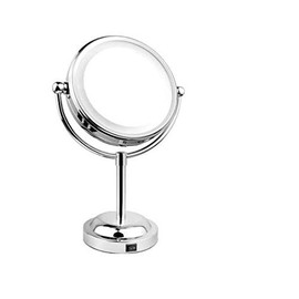 Mia Beauty Vanity Mirror 10x 1x Magnification Double-Sided Cordless LED Lighted Beautiful Polished Silver Chrome Finish for Women, Hair Stylists, Cosmetologists, Teens, Bathroom, Table Top