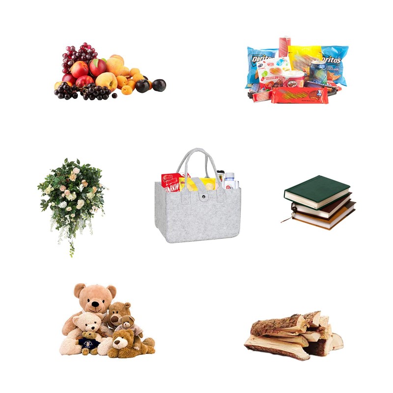 Felt Bag Shopping Basket with Handle Foldable, 30x20x18cm Felt Bag