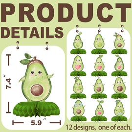 12 Pack Avocado Table Decorations - Avocado Party Decorations for Kids' Birthday and Baby Shower - Avocado Table Toppers