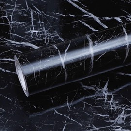 Peel and Stick Black Marble Wallpaper Contact Paper Self Stick Waterproof Removable Glossy Vinyl Home Décor for Countertop Living Room Kitchen 23.6"x196"