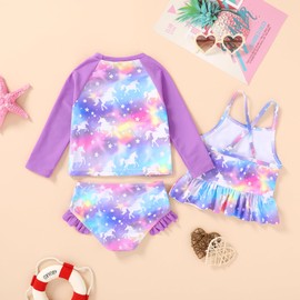 YOUNGER TREE Toddler Baby Girl Rashguard Sets Long Sleeve Swimsuit Vest Bikini Swim Suits 3-Pieces Bathing Suits(Neon Horse,18-24 Months)