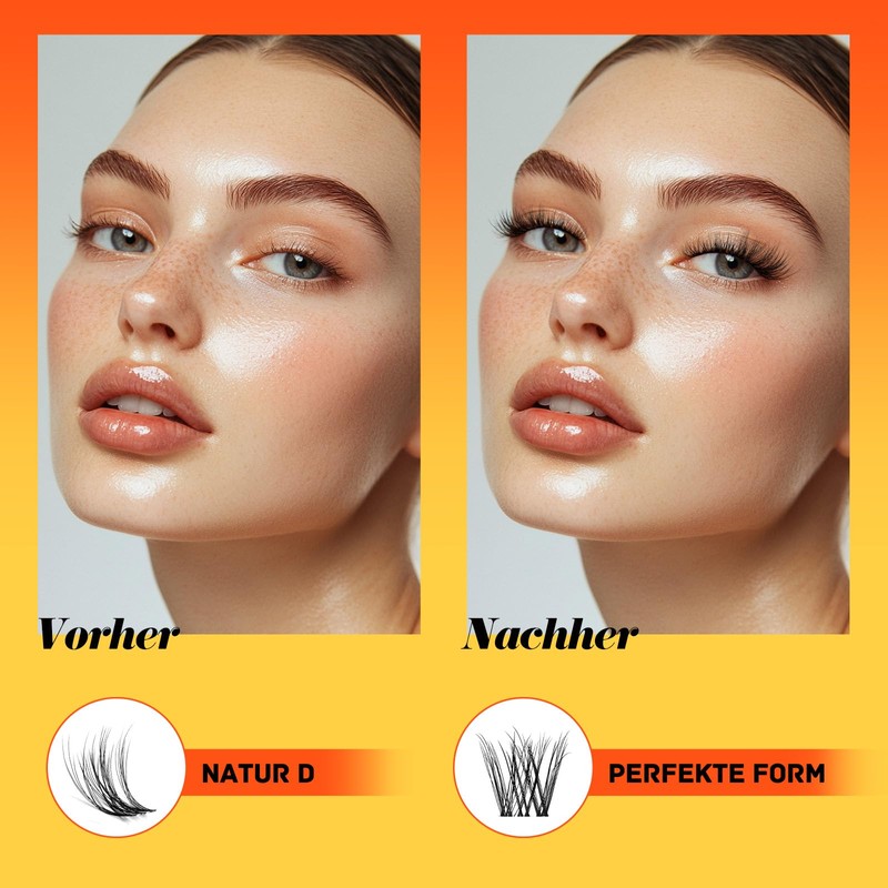 GlowVane Volumen Cluster-Lashes D Curl, Lash-Cluster, Wimpern-Extensions Einfach zu Hause,Wiederverwendbare