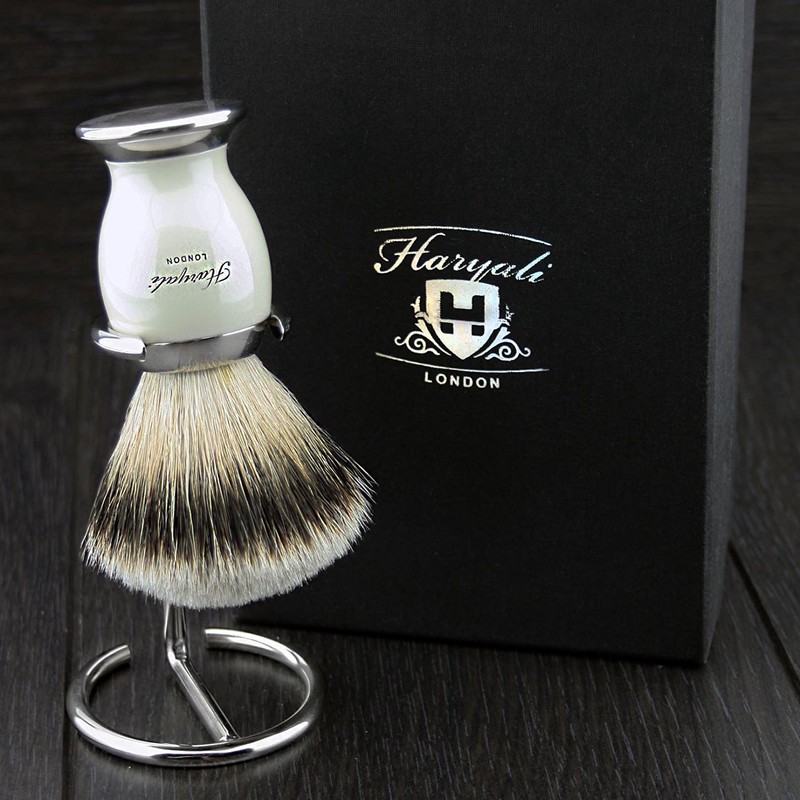 Silver Tip Badger Hair Shaving Brush Set with Off-White &