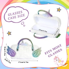 BTHRORO Glasses Case Children with Sunglasses Girls, Plush Unicorn Sunglasses Case with Handles Glasses Case, Rainbow UV Protection Sunglasses Party Glasses Sunglasses for Children Girls Boys