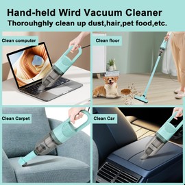 SIPPON Handheld Vacuum Cleaner, 6-in-1 Lightweight Stick Vacuum w/100W Powerful Motor & Led Display, Portable Hand held Vacuum for Home Hard Floor Carpet Pet Hair (Light Green Corded)