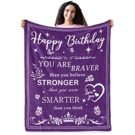 Levens Happy Birthday Gifts for Women/Her Friendship Purple Throw Blanket 60" x 50" Perfect for Wife Mom Grandma, It Adds Elegance to Birthday Decor, A Unique, Wife Birthday Gift Ideas